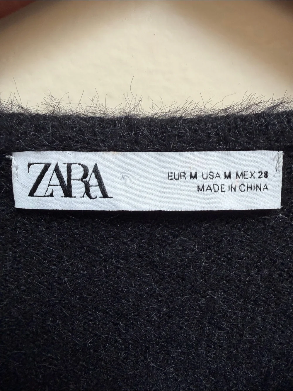 ZARA Black Fuzzy Knit Sweater with Velvet Bow